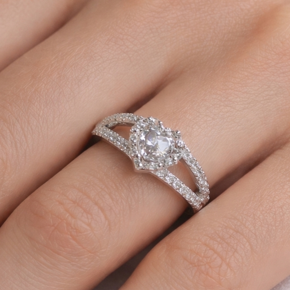 Sterling Silver 925 Heart Halo Ring Size 8.5 | Bridal Sparkle